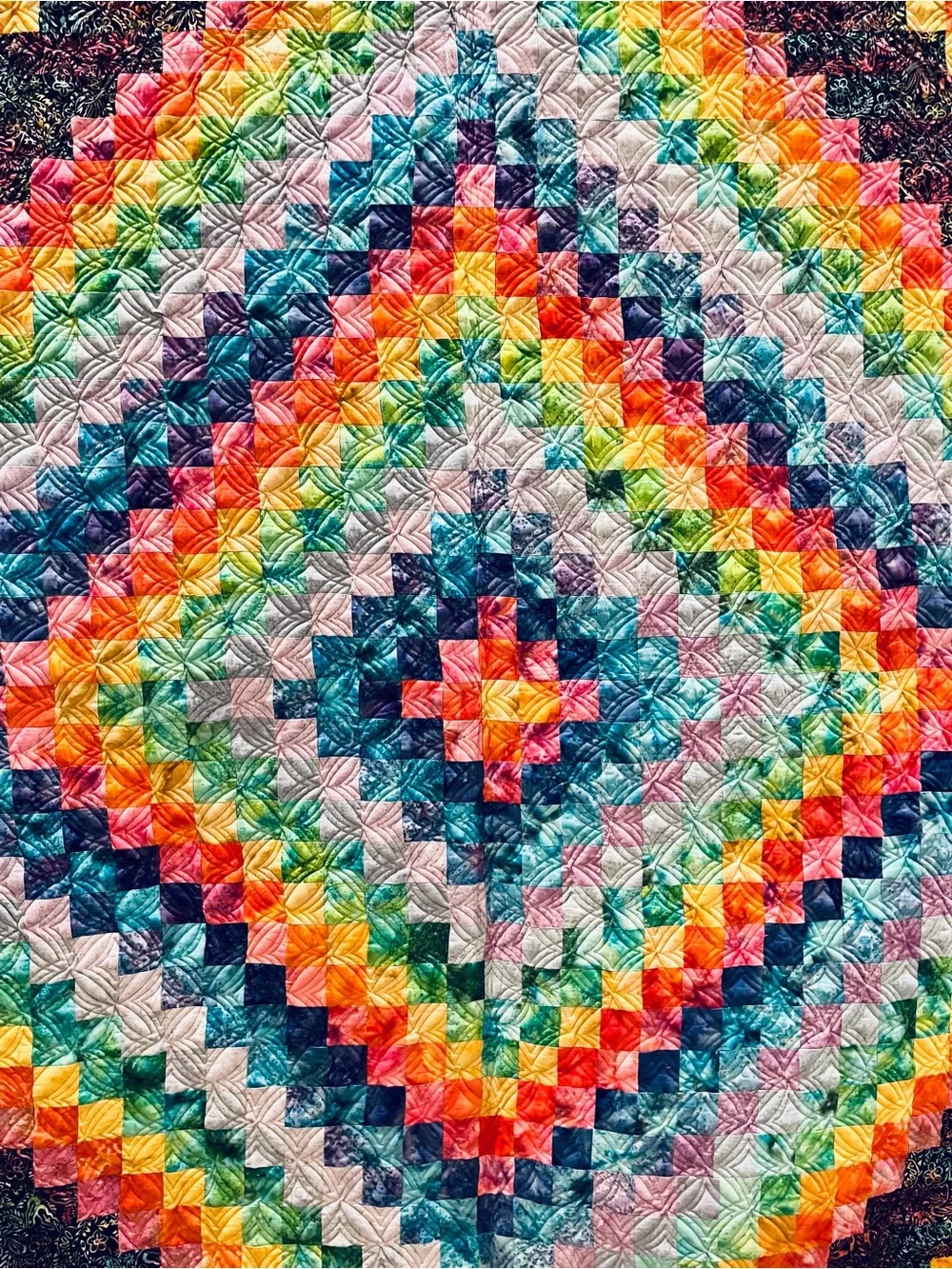 Handmade Multicolor Patchwork Quilt Bedspread - Vibrant Batik Rainbow Design